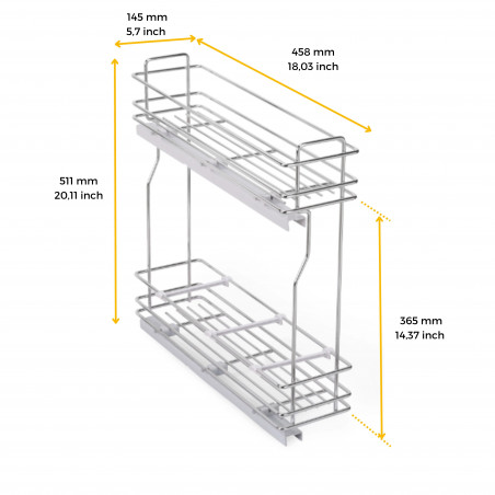 PORTE-BOUTEILLE EXTRACTIBLE MODULE 200MM AMORTIE ACIER CHROME