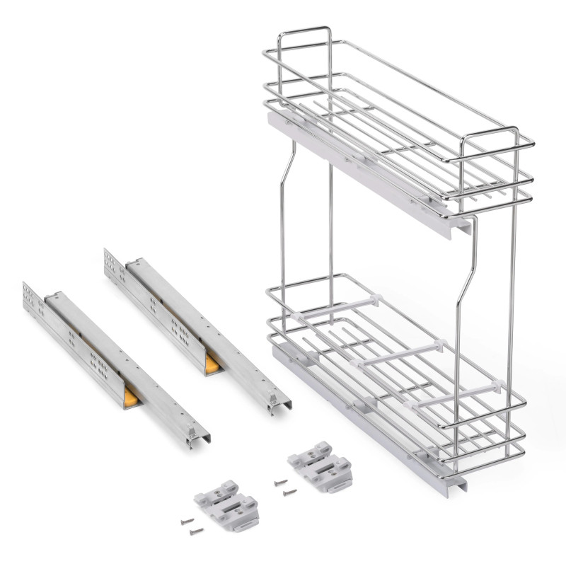 Porte-bouteilles latéral extractible SupraMax, module 200 mm, fermeture amortie, acier chromé