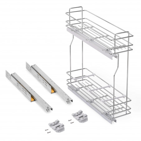 PORTE-BOUTEILLE EXTRACTIBLE MODULE 200MM AMORTIE ACIER CHROME