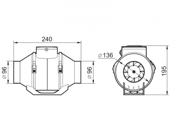 Extracteur d\'air autogyre, entre 2 gaines série ETCL diamètre 125 mm