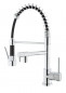 High sink mixer with hand shower and movable spout.