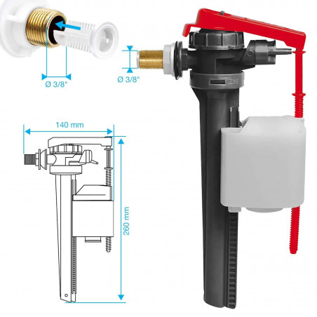 Robinet flotteur \"Jollyfill\" à alimentation latérale.