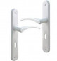 Door handle set with key drilling plate, white aluminum.