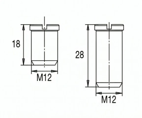 2 tornillos M12 de acero inoxidable D.14 x L.28 mm y D.14 x L.18 mm para desagüe de fregadero de cesta Valentin de 90 mm de diám