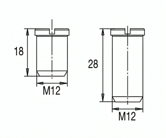 2 Schrauben M12 Edelstahl D.14 x L.28 mm und D.14 x L.18 mm für Spülbeckenablauf mit Korb Valentin Durchmesser 90