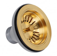 Bonde évier or 24K satin PVD, gain de place avec trop plein, diamètre 90 mm