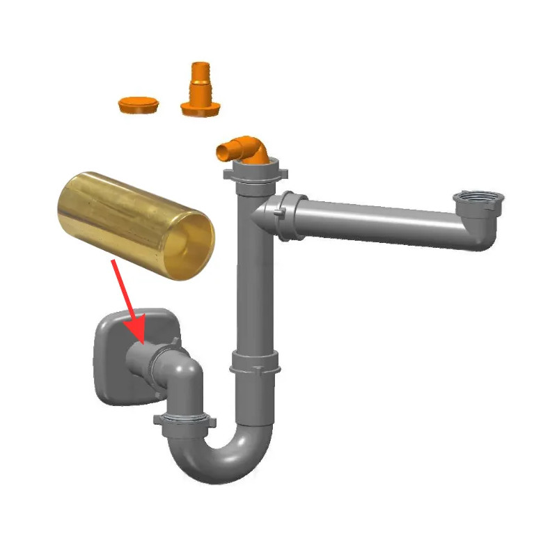 Vidage évier 1 cuve, siphon gain de place gris métallisé pour évier 1 bac, sortie laiton