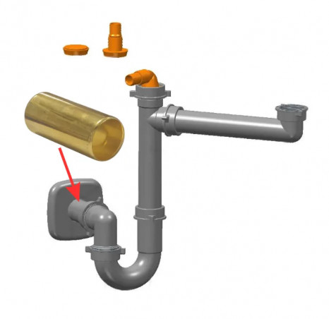 Vidage évier 1 cuve, siphon gain de place gris métallisé pour évier 1 bac, sortie laiton