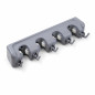 Plastic holder with hooks for cleaning tools 330 x 62 mm, 5 hooks, 4 holes, grey 