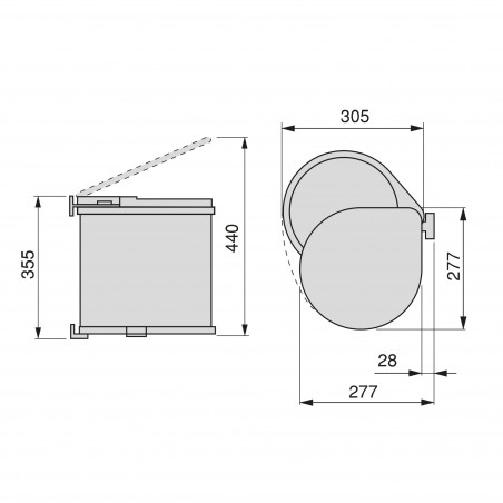 Poubelle de recyclage en plastique pour cuisine à fixer sur porte de meuble, 13 litres, blanc