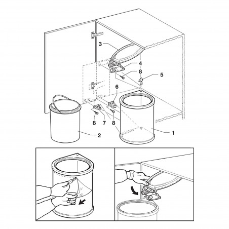 Poubelle de recyclage en plastique pour cuisine à fixer sur porte de meuble, 13 litres, blanc