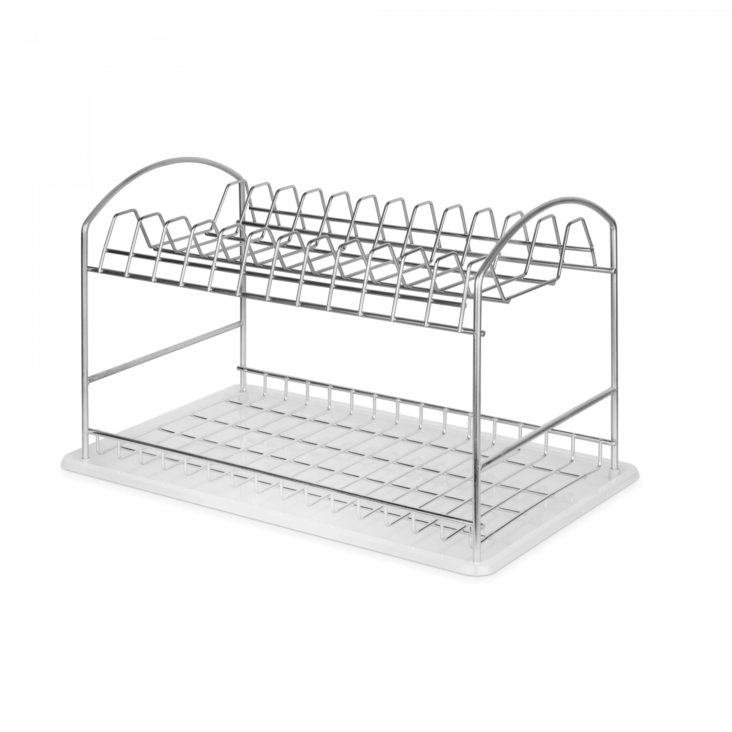 Egouttoir à vaisselle Suprastar en acier chromé avec plateau en plastique blanc, 435x270x275 mm