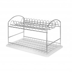 Egouttoir à vaisselle Suprastar en acier chromé avec plateau en plastique blanc, 435x270x275 mm