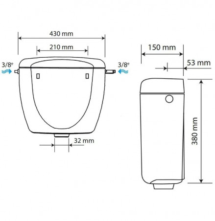 Réservoir WC apparent Haut Rondo H pneumatique à distance, blanc