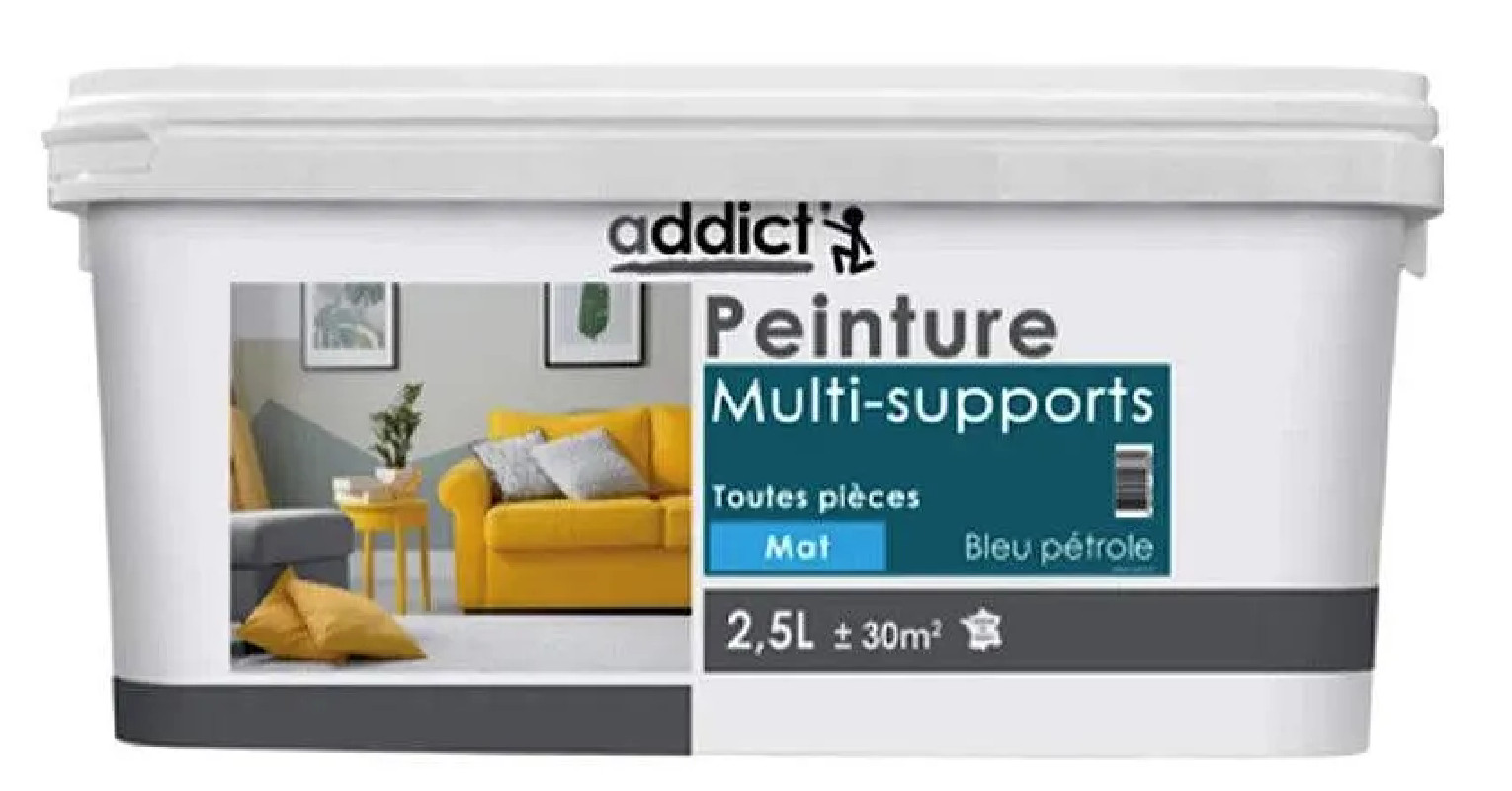 Peinture acrylique multi supports, bleu pétrole, 2,5 litres.