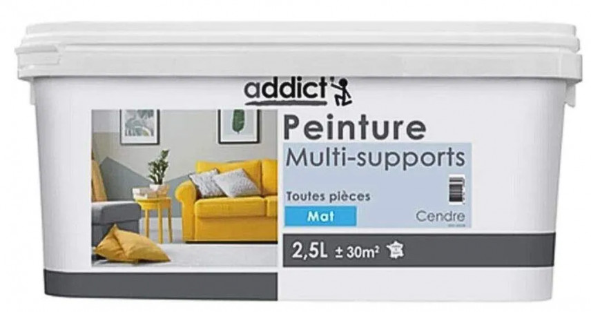 Peinture acrylique multi supports, cendre, 2,5 litres.