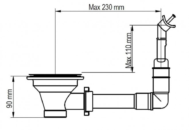 Automatic and manual sink waste kit with rectangular overflow and pull cord, diameter 90 mm, chrome