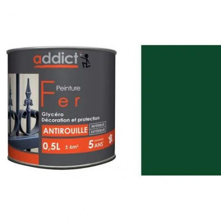 Peinture fer glycéro antirouille, vert mousse, 2,5 litre intérieur et extérieur.