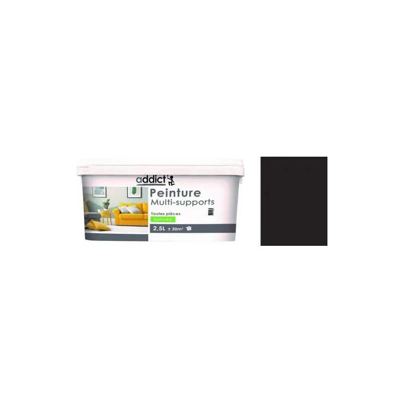 Peinture acrylique multi supports décoration intérieur, noir satin, 2,5 litres.