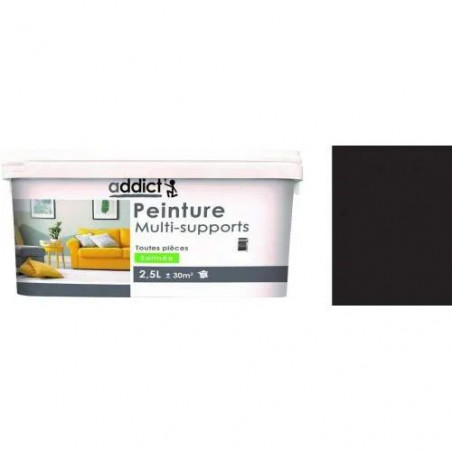 Peinture acrylique multi supports décoration intérieur, noir satin, 2,5 litres.