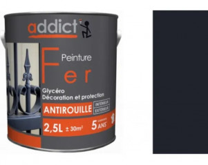 Peinture fer glycéro antirouille, gris anthracite brillant, 2,5 litre intérieur et extérieur Addict Peinture.