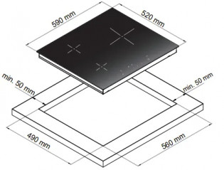 Table de cuisson induction 3 zones, touches sensitives.