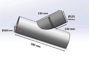 PVC branch saddle 160x125 mm at 45 degrees, 38 cm long