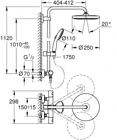 Colonne de douche TEMPESTA SYSTEM 250 avec mitigeur thermostatique