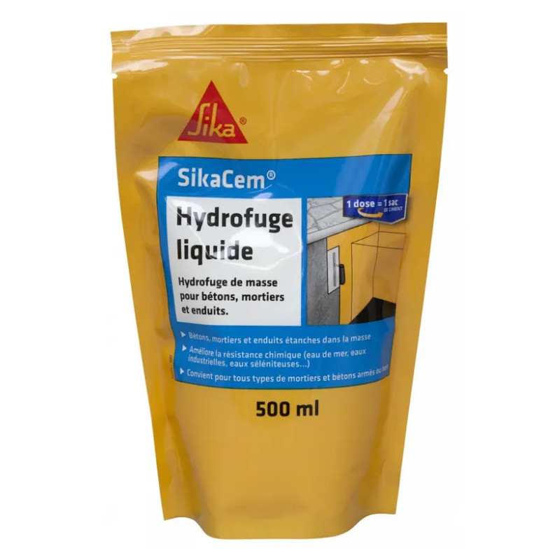 Hydrofuge Liquide SikaCem pour bétons, mortiers et enduits, 0.5 L