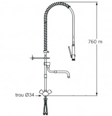 Dispositif de pré-lavage avec mélangeur et robinet de puisage.