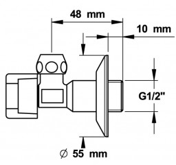 Valvola ad angolo sotto il lavabo, ingresso maschio 15x21, uscita maschio 12x17.