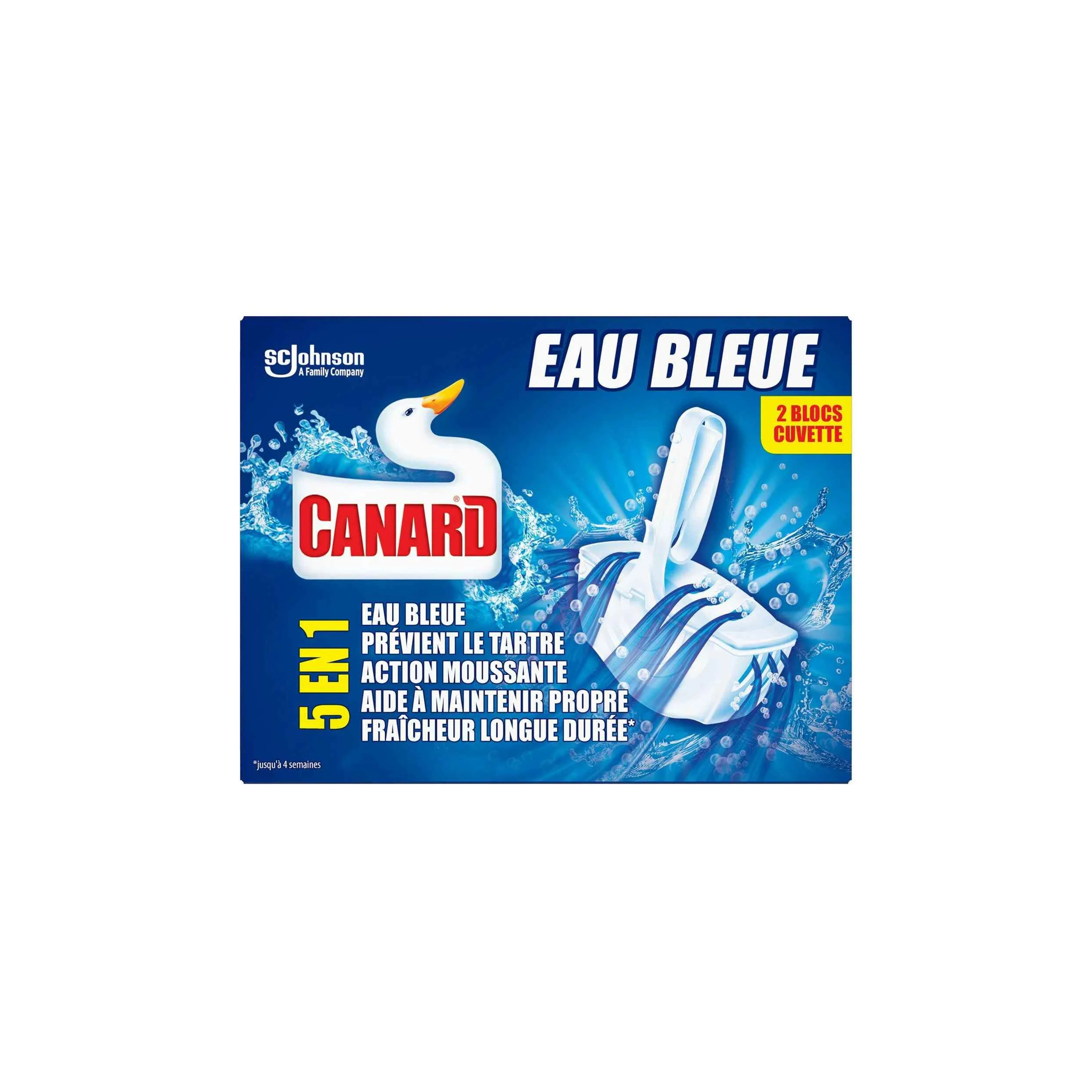 Canard bloc cuvette eau bleue 5 en 1, 2 pièces.