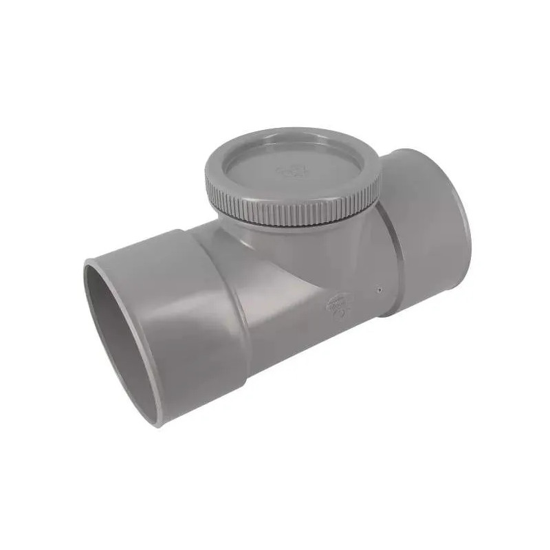 Té de visite PVC femelle femelle 110 mm, avec bouchon