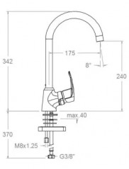 Hoher Spültischmischer "New fly", Höhe 342mm