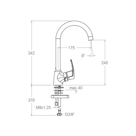 New fly" high sink mixer, height 342mm