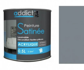 Peinture acrylique multi supports décoration intérieur, Gris argent satin, 0,5 litres.