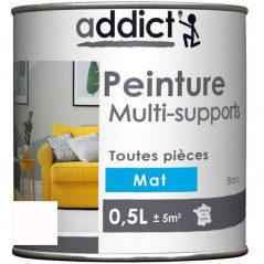 Peinture acrylique multi supports, Blanc mat, 0,5 litre.