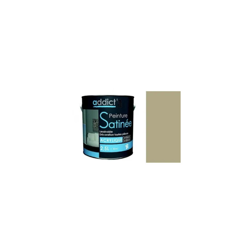 Peinture acrylique multi supports décoration intérieur, taupe satin, 2,5 litres.