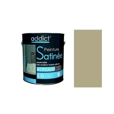 Peinture acrylique multi supports décoration intérieur, taupe satin, 2,5 litres.