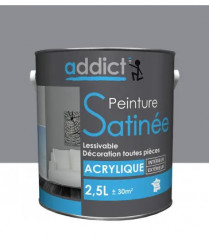 Peinture acrylique multi supports décoration intérieur, Gris argent satin, 2,5 litres.