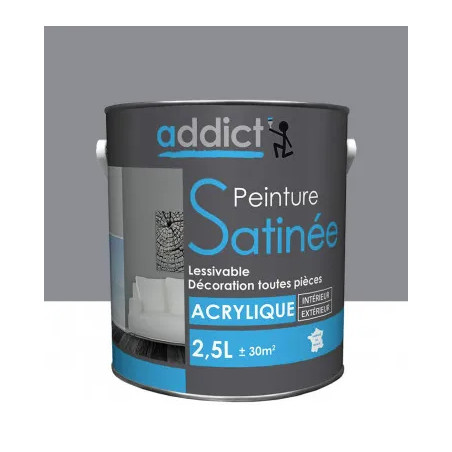 Peinture acrylique multi supports décoration intérieur, Gris argent satin, 2,5 litres.