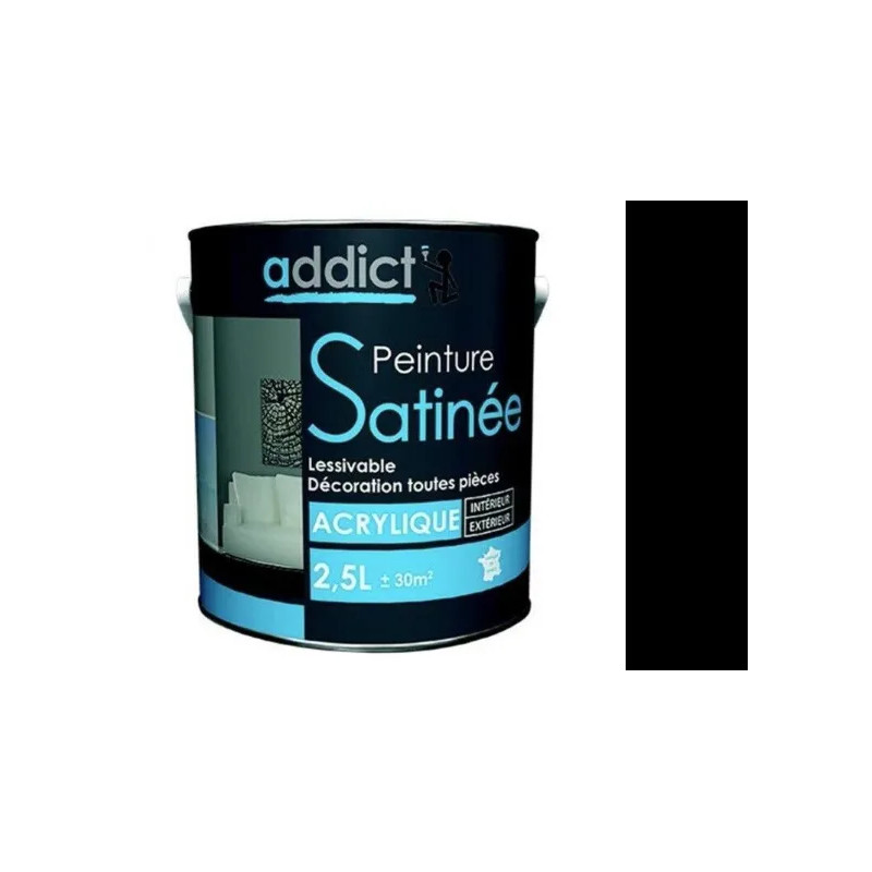 Peinture acrylique multi supports décoration intérieur, noir satin, 2,5 litres.