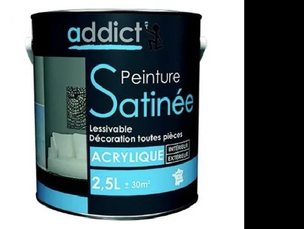 Peinture acrylique multi supports décoration intérieur, noir satin, 2,5 litres.