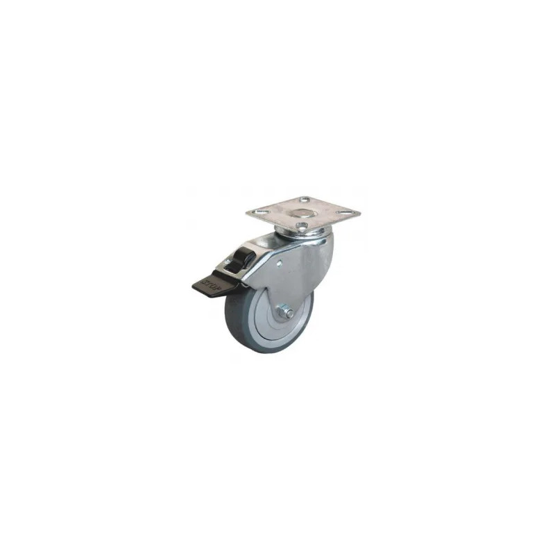 UNIROLL castor with brake D.75 mm, swivel plate 65x65 mm, height 102 mm.