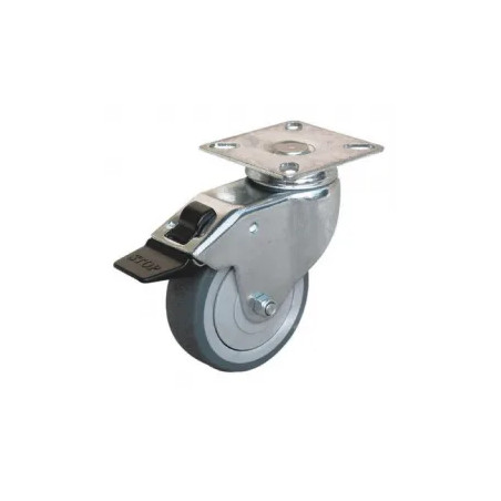 UNIROLL castor with brake D.75 mm, swivel plate 65x65 mm, height 102 mm.