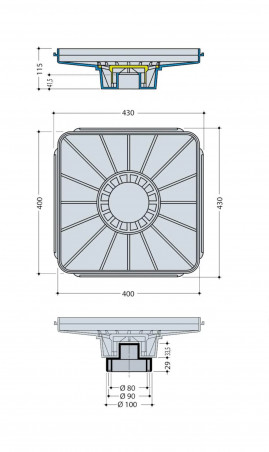 Receveur siphonné PVC 40 x 40 cm avec adaptateur, gris clair