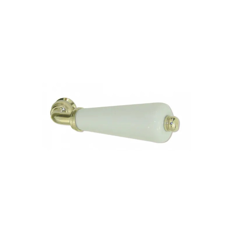 Single-barrel lever handle in white porcelain and polished brass.