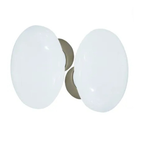 Set of double oval white porcelain handles on a brushed nickel-plated bowl.