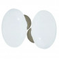 Set of double oval white porcelain handles on a brushed nickel-plated bowl.