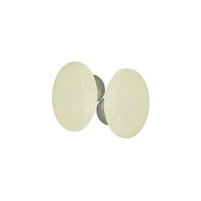 Set of double oval handles in unbleached porcelain on a brushed nickel-plated bowl.